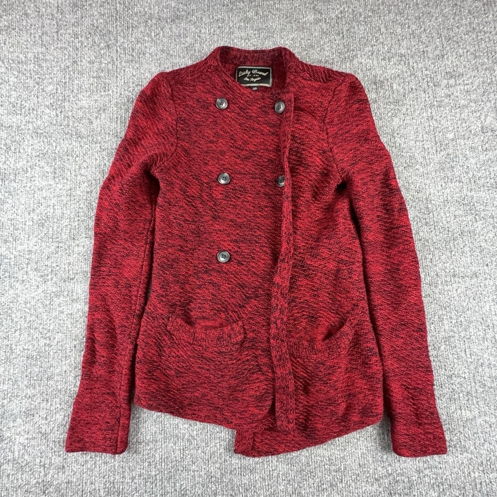 Lucky Brand Cardigan Sweater Womens XS Red Button Front Pockets Double Breasted